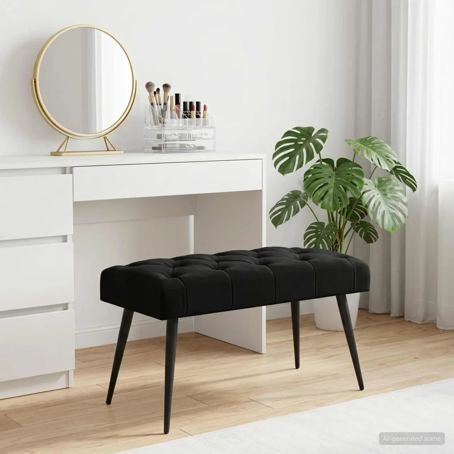 Banc avec capitonnage bouton Noir 80 x 40 x 46 cm Velours - 3