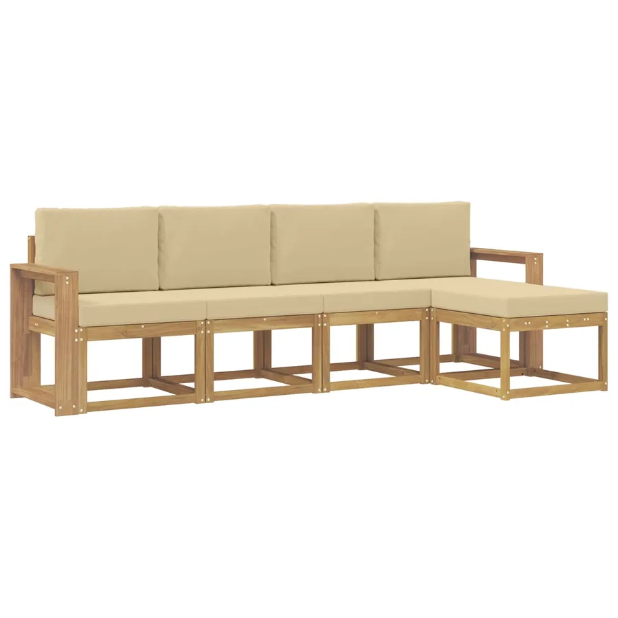 Ensemble de canapés d'extérieur 5 pcs Blanc et Beige - 2