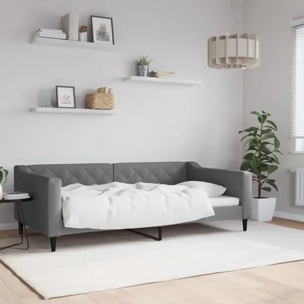 Lit de jour gris foncé 100x190 cm tissu