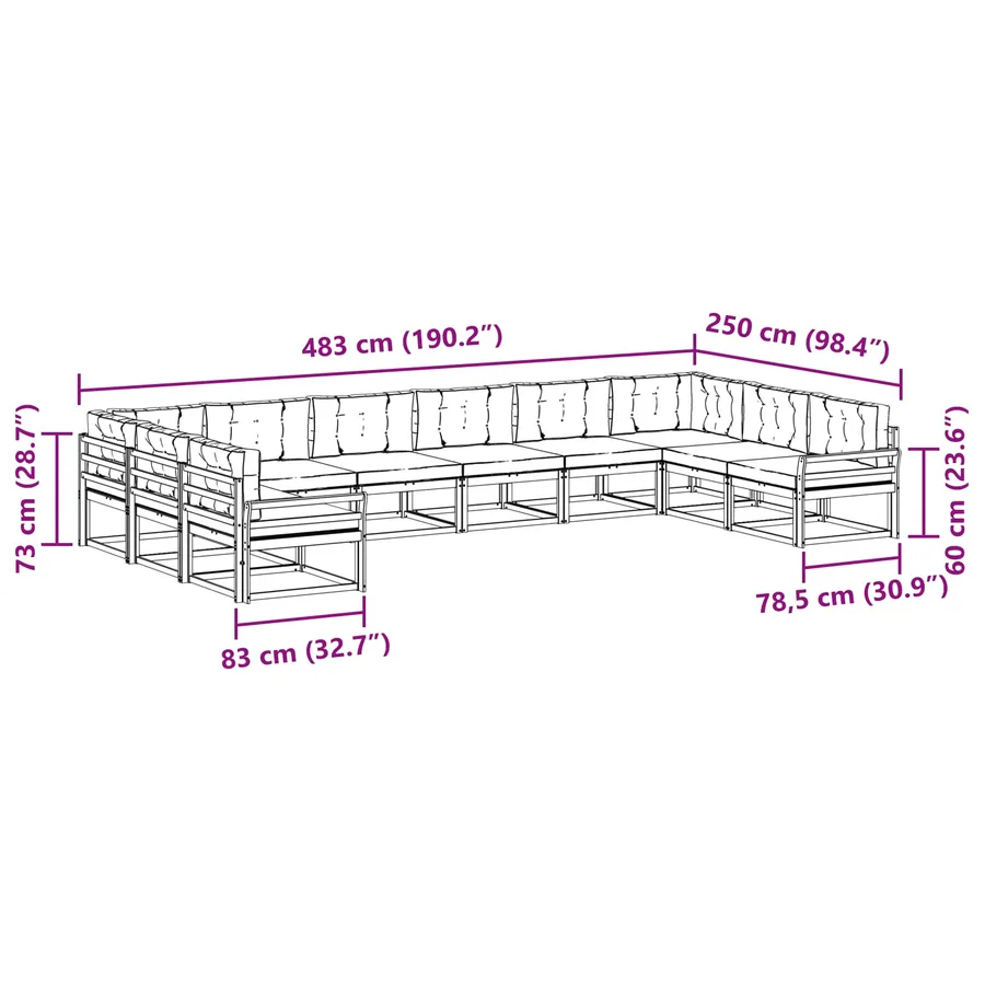 Ensemble de canapés d'extérieur 10 pcs Blanc et anthracite - 8