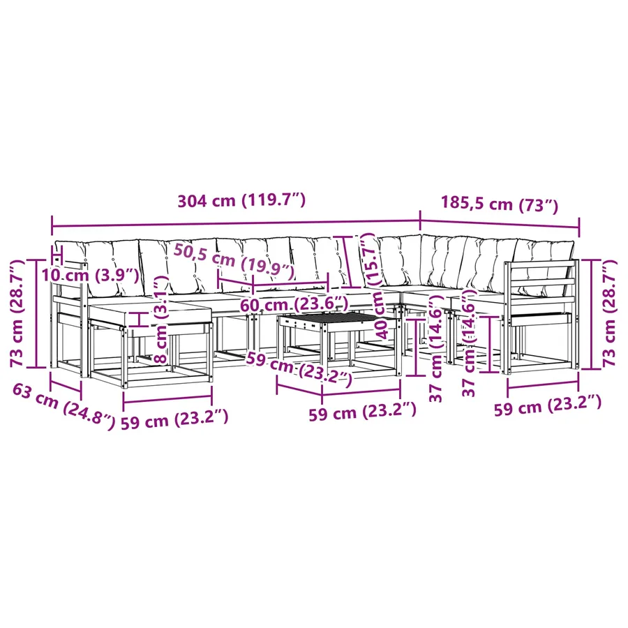 Ensemble de canapés d'extérieur 9 pcs Blanc et gris clair - 11