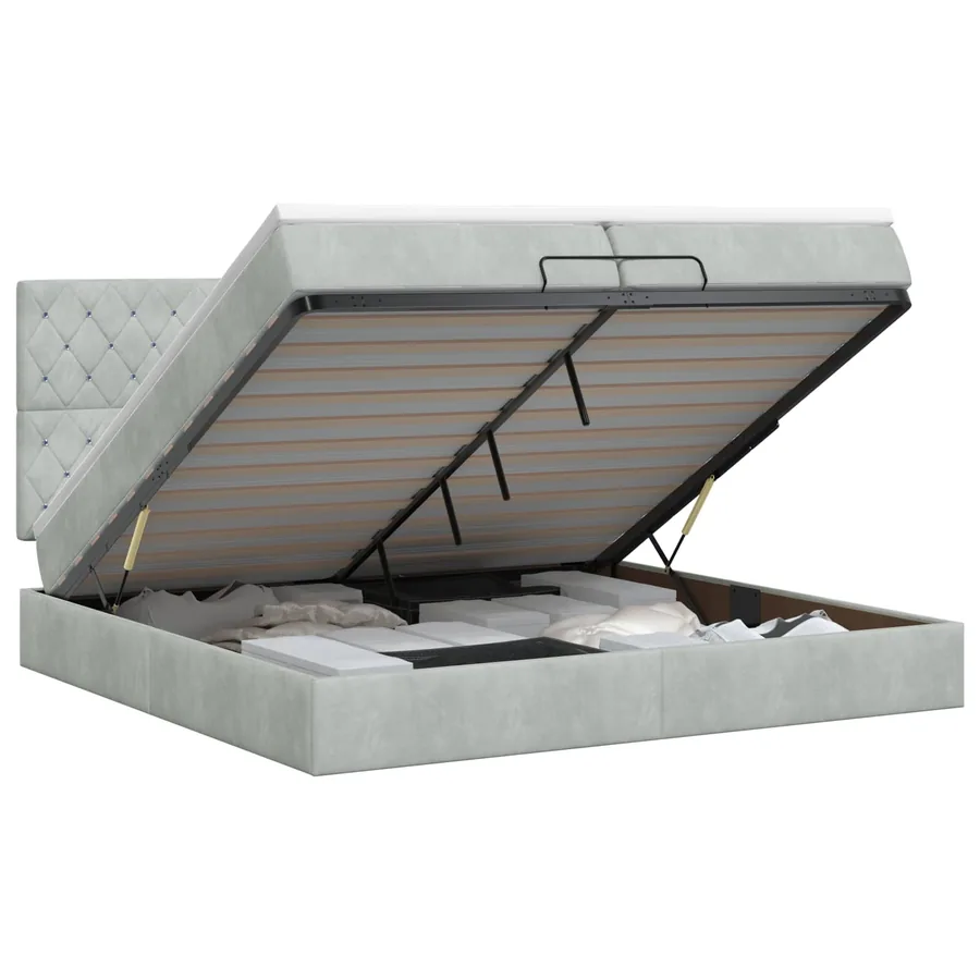 Lit ottoman avec matelas Gris clair 200 x 200 cm Velours
