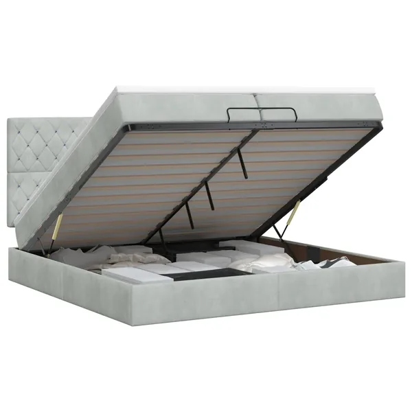 Lit ottoman avec matelas Gris clair 200 x 200 cm Velours