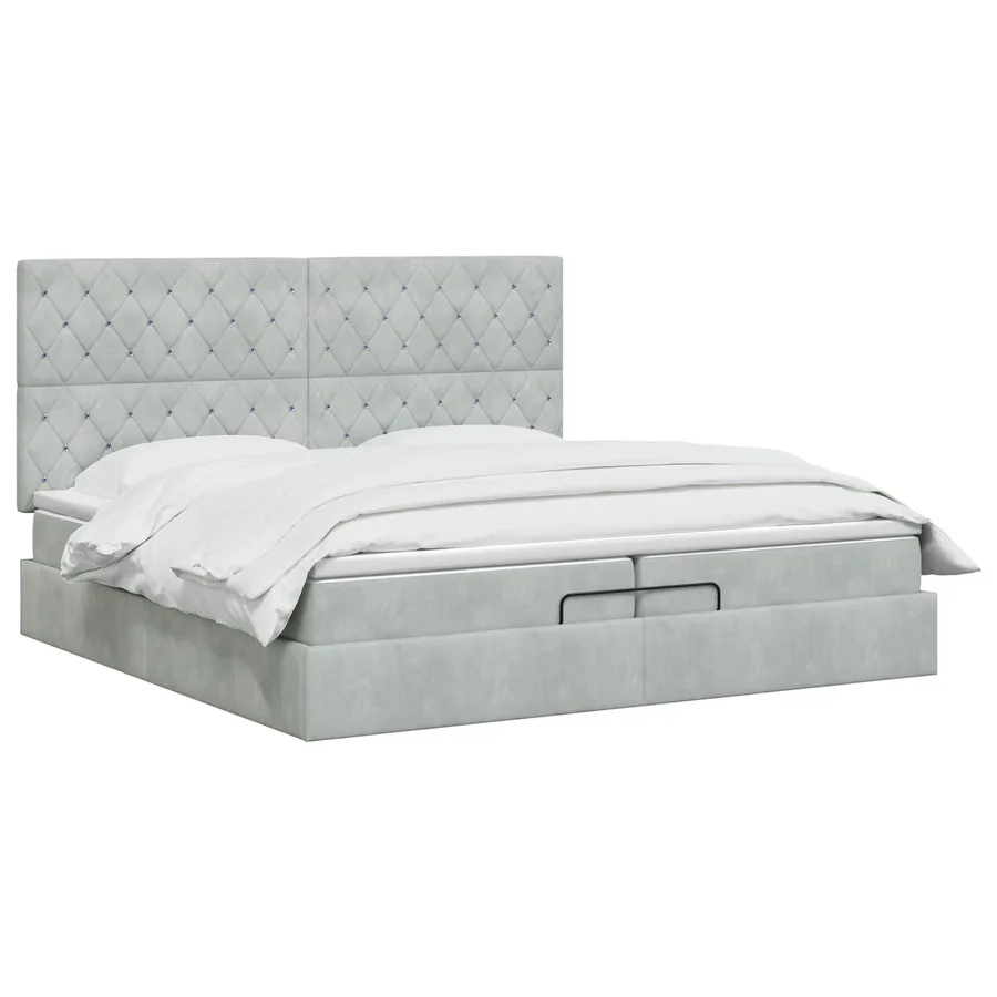 Lit ottoman avec matelas Gris clair 200 x 200 cm Velours - 2