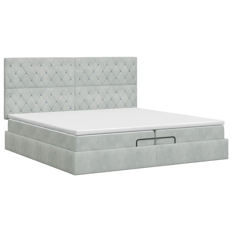 Lit ottoman avec matelas Gris clair 200 x 200 cm Velours - 7