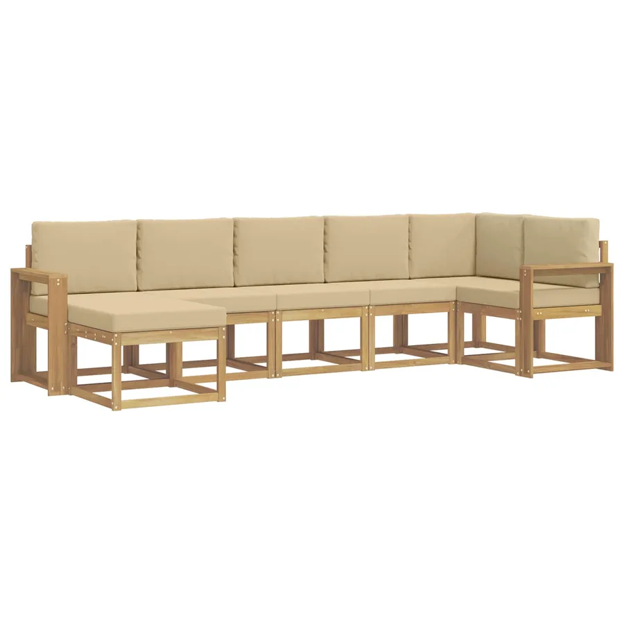 Ensemble de canapés d'extérieur 7 pcs Blanc et Beige Polyester - 2