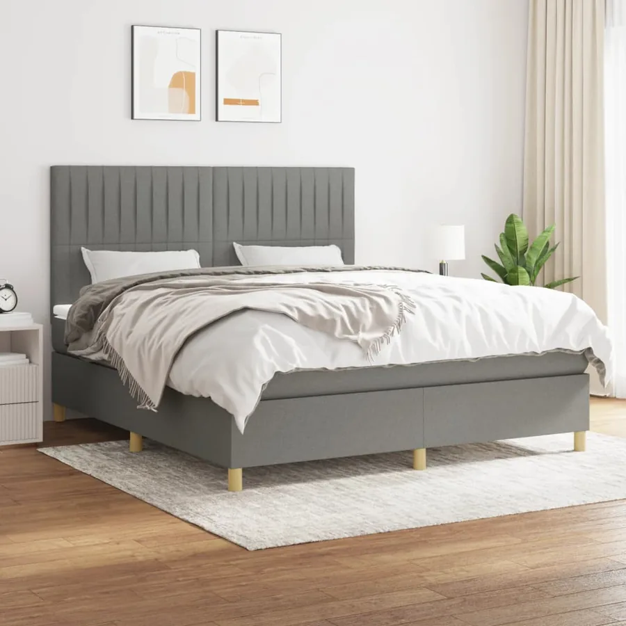 Sommier à lattes de lit avec matelas Gris foncé 180x200cm Tissu