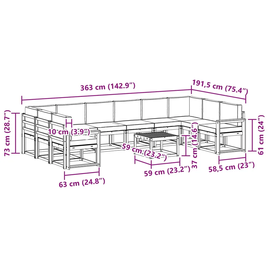 Ensemble de canapés d'extérieur 11 pcs Blanc et anthracite - 8