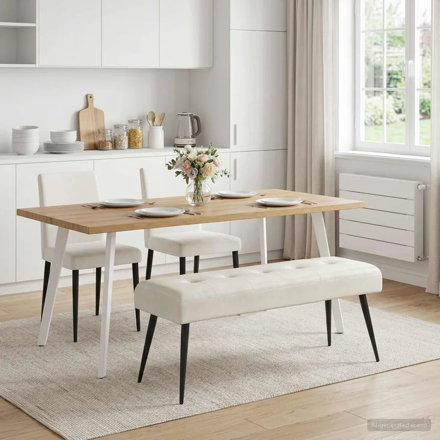 Banc avec capitonnage bouton Crème 110 x 40 x 46 cm Velours