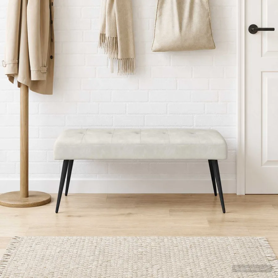 Banc avec capitonnage bouton Crème 110 x 40 x 46 cm Velours - 3