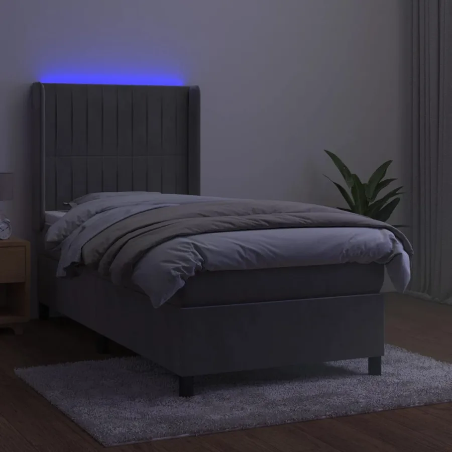Sommier à lattes de lit matelas LED Gris clair 90x200cm Velours - 3