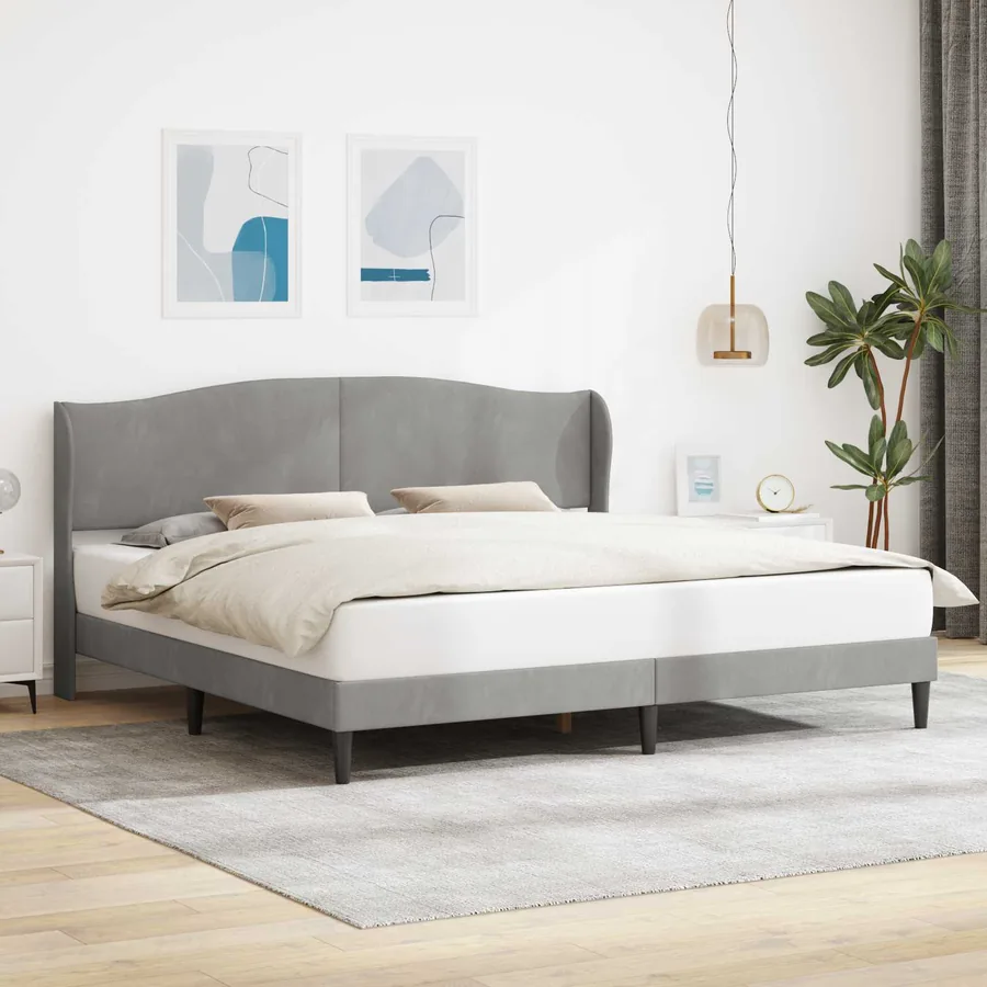 Cadre de lit avec tête de lit Gris clair 200 x 200 cm Velours