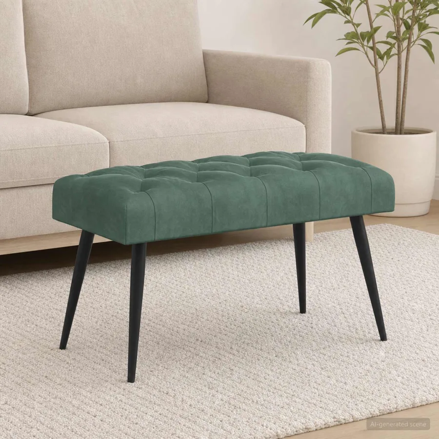 Banc avec capitonnage bouton Vert Mer 80 x 40 x 46 cm Velours - 3