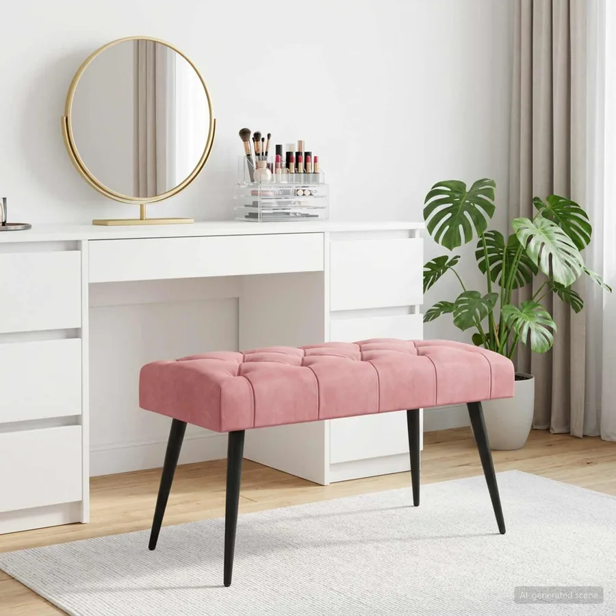 Banc avec capitonnage bouton Rose 80 x 40 x 46 cm Velours