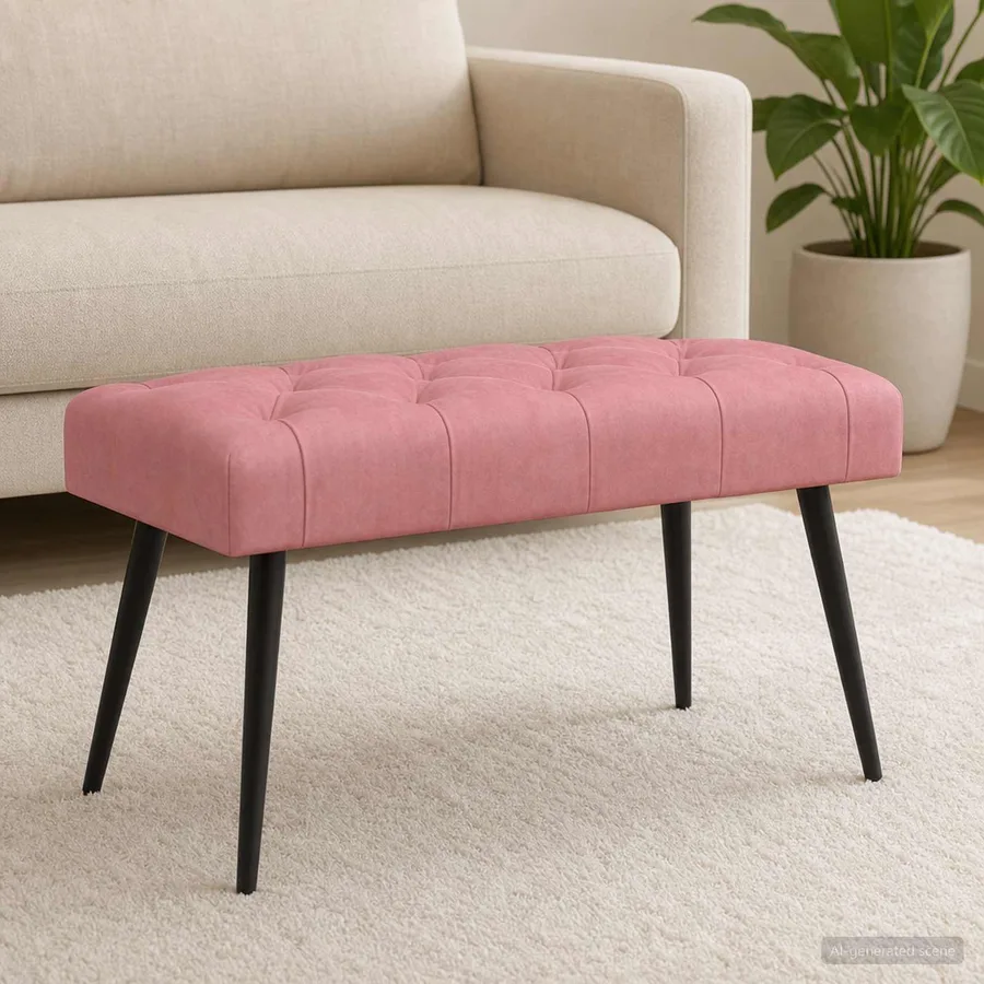 Banc avec capitonnage bouton Rose 80 x 40 x 46 cm Velours - 3