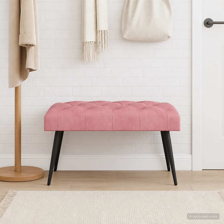 Banc avec capitonnage bouton Rose 80 x 40 x 46 cm Velours - 4
