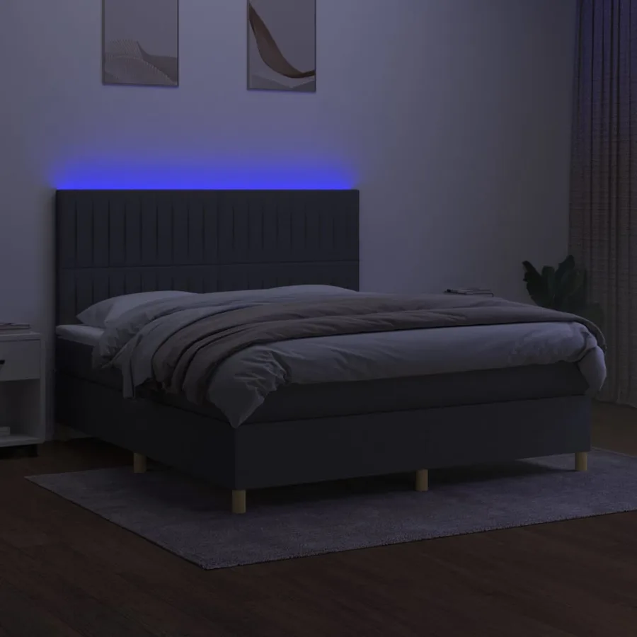 Sommier à lattes de lit et matelas et LED Gris foncé 180x200 cm - 4
