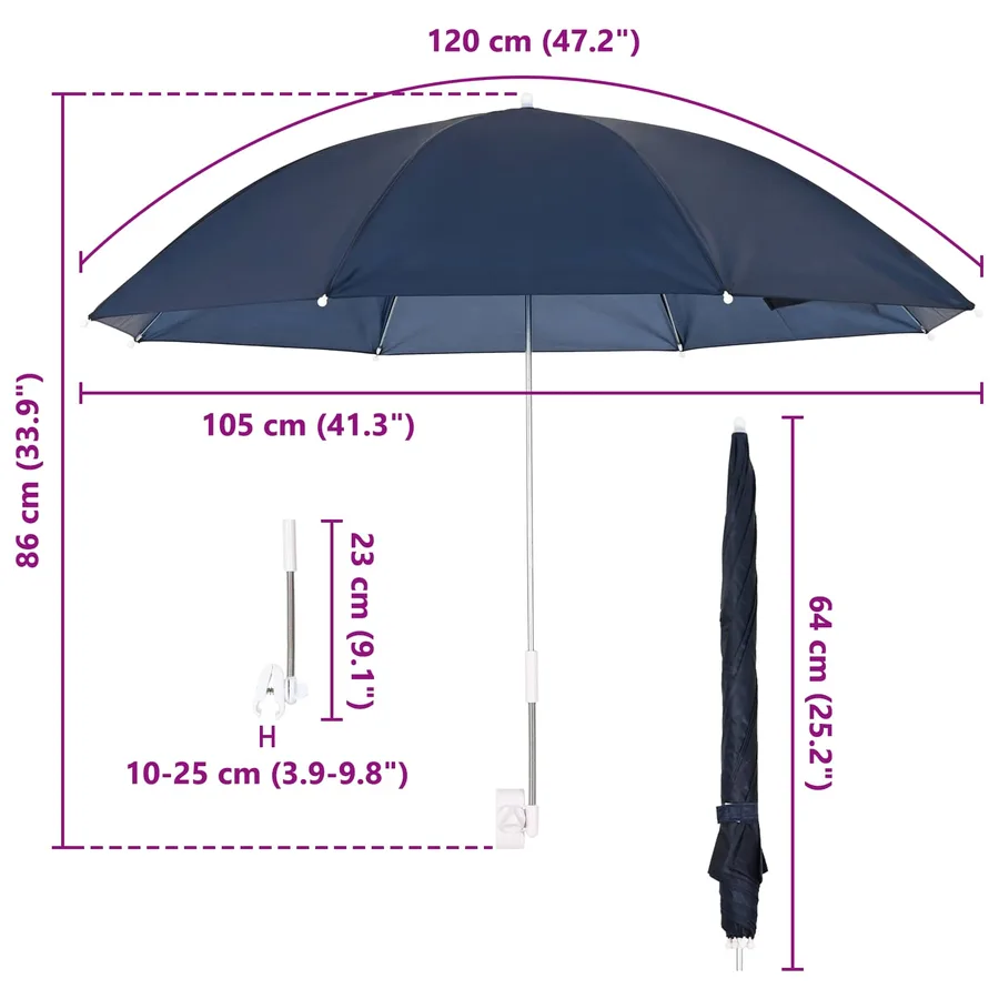 Parapluie avec pince 2 pcs Bleu marine Ø 105 x 86 cm - 10