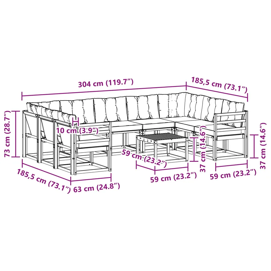 Ensemble de canapés d'extérieur 10 pcs Blanc et gris clair - 8