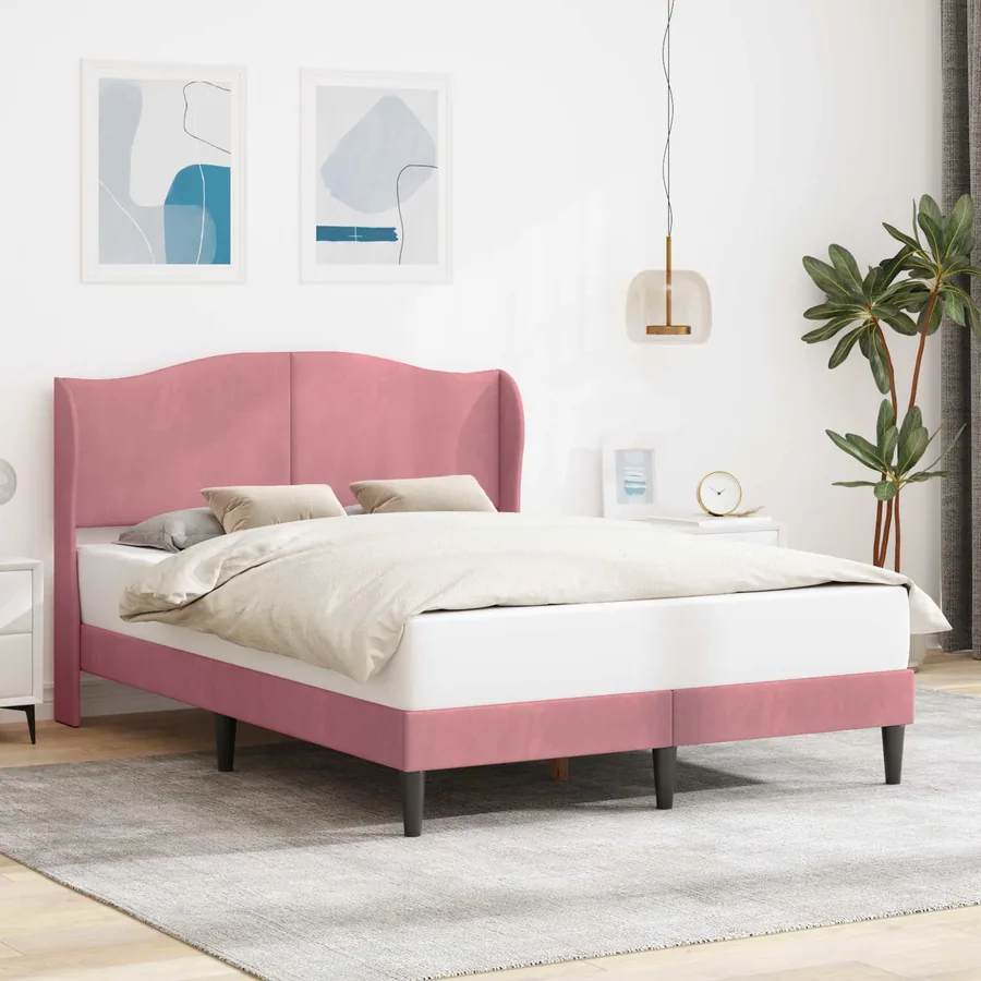 Cadre de lit avec tête de lit Rose 140 x 190 cm Velours