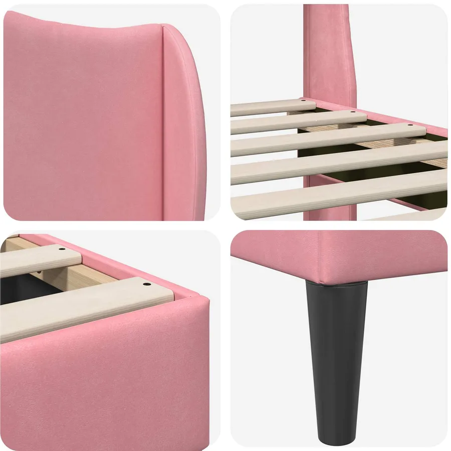 Cadre de lit avec tête de lit Rose 140 x 190 cm Velours - 7