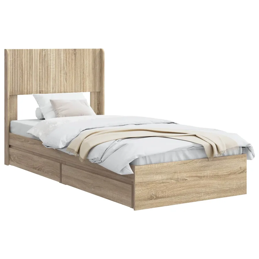 Cadre de lit avec rangement et tête de lit Chêne Sonoma - 2