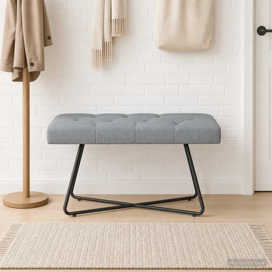 Banc avec capitonnage bouton Gris clair 80 x 40 x 46 cm Tissu