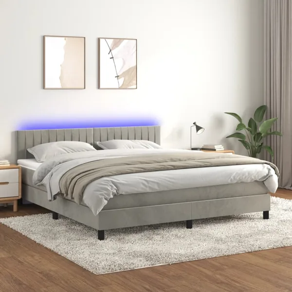 Sommier à lattes de lit avec matelas LED Gris clair 180x200 cm