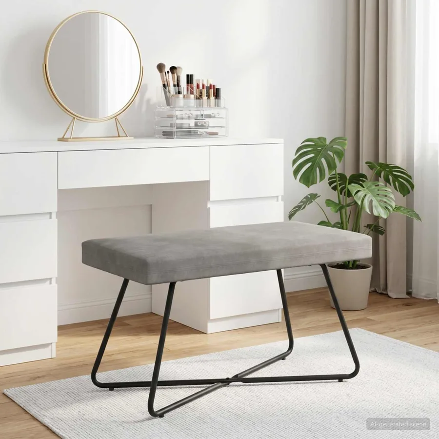 banc Gris clair 80 x 40 x 45 cm Velours - 3