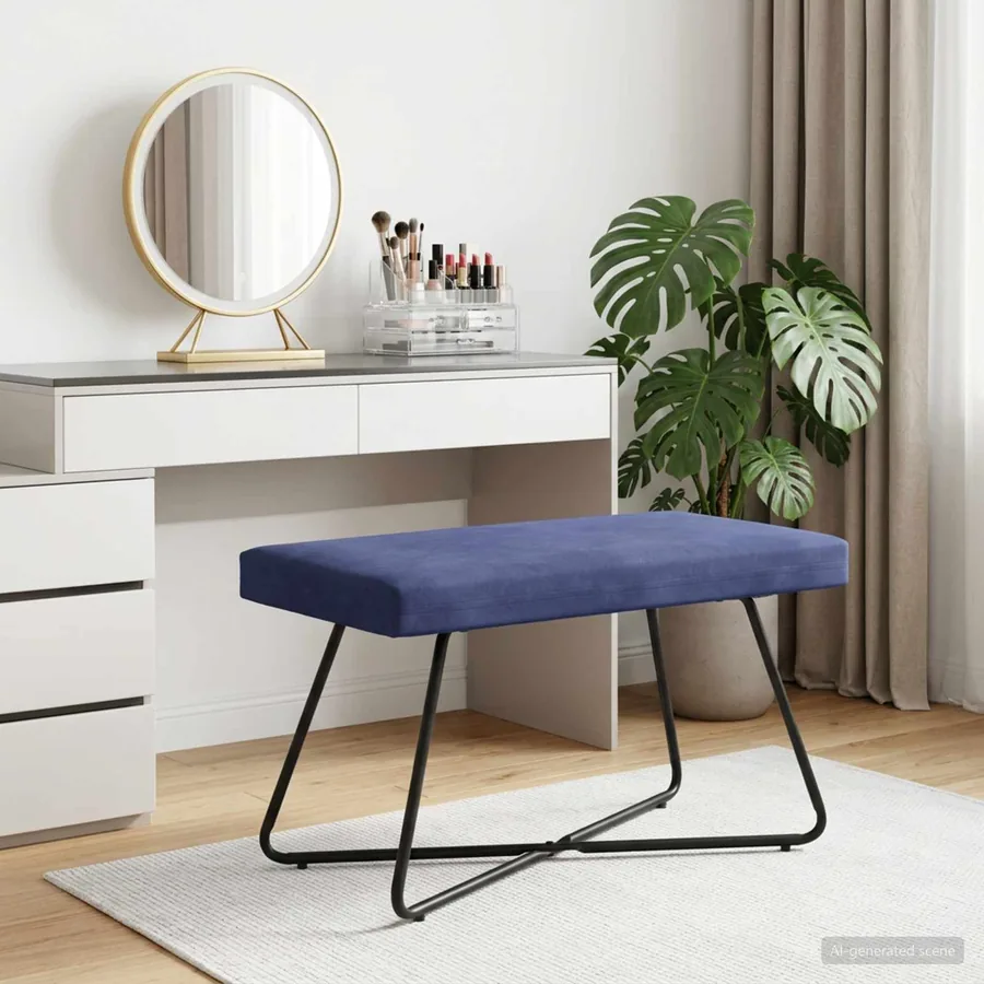 banc Bleu police 80 x 40 x 45 cm Velours