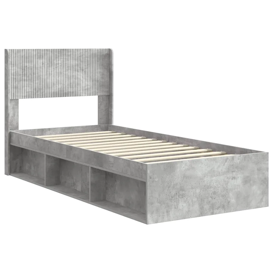 Cadre de lit avec rangement et tête de lit Gris béton - 4