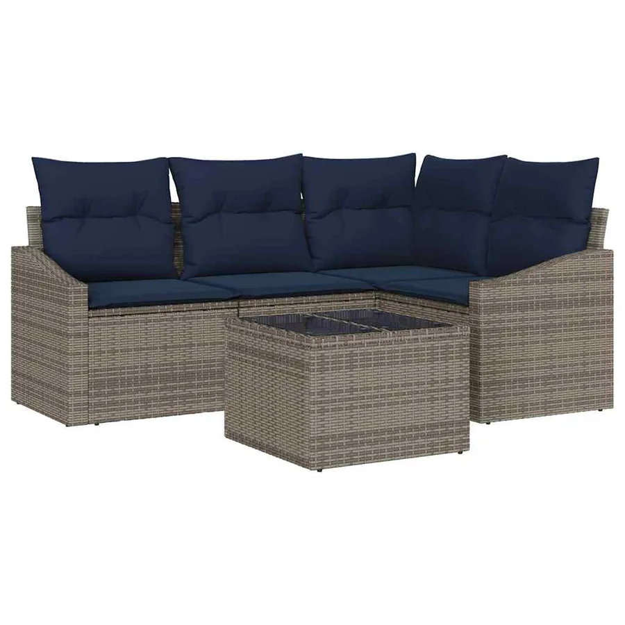 Ensemble de canapé de jardin 5 pcs Gris et marine polyrotin - 2