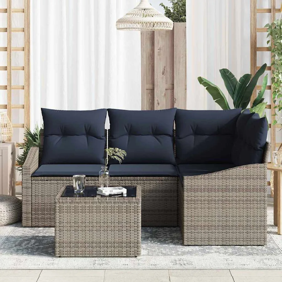 Ensemble de canapé de jardin 5 pcs Gris et marine polyrotin - 3