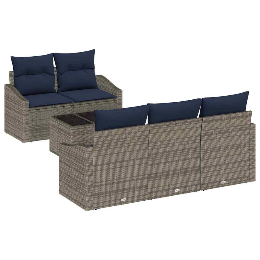 Ensemble de Canapés avec coussin 6 pcs Gris et marine polyrotin - 2