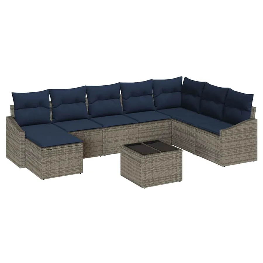 Ensemble de canapé de jardin 8 pcs Gris et marine polyrotin - 2
