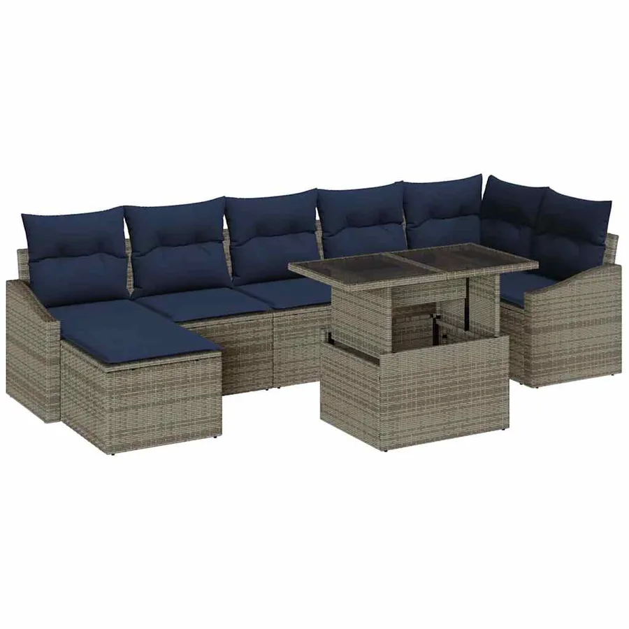 Ensemble de canapé de jardin avec coussin 8 pcs Gris et marine - 2