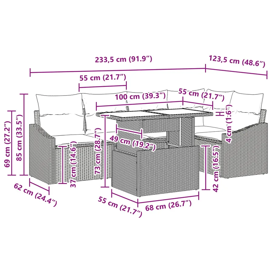 Ensemble de canapé de jardin avec coussin 6 pcs Gris et marine - 15