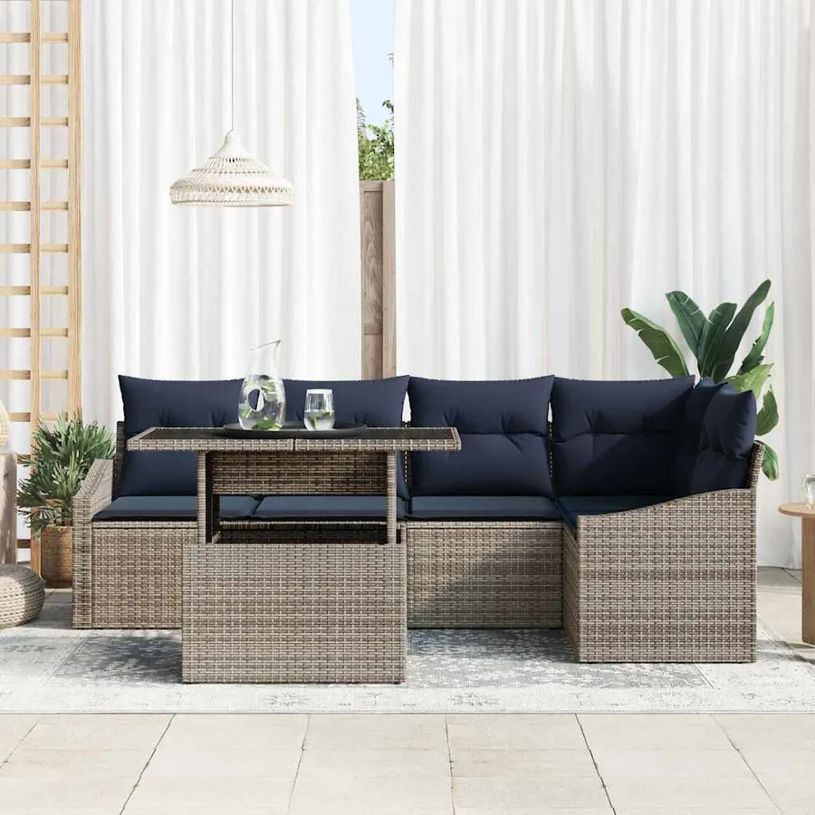 Ensemble de canapé de jardin avec coussin 6 pcs Gris et marine - 3