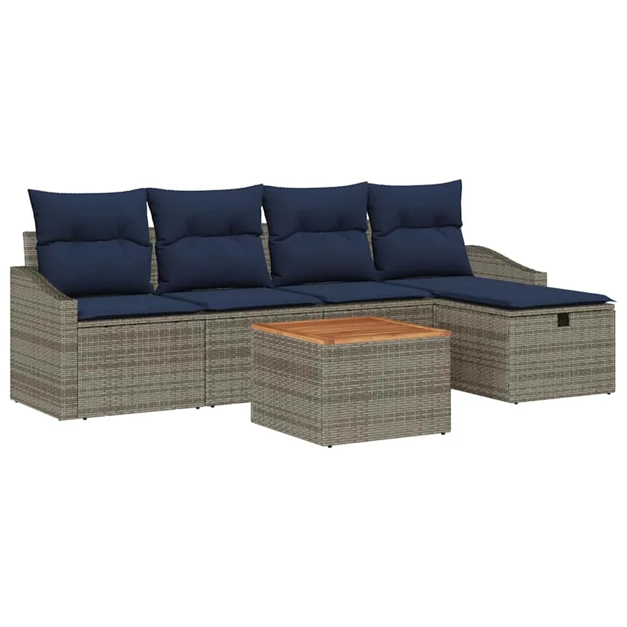 Ensemble de canapé de jardin avec coussin 6 pcs Gris Poly rotin - 2