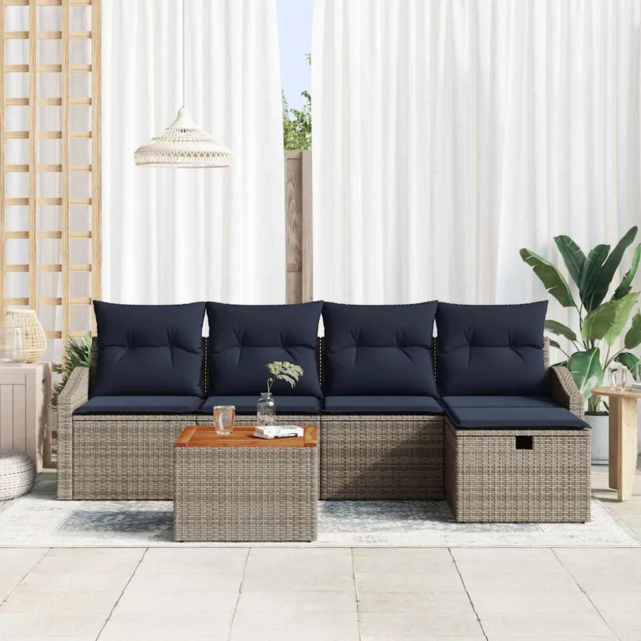 Ensemble de canapé de jardin avec coussin 6 pcs Gris Poly rotin - 3