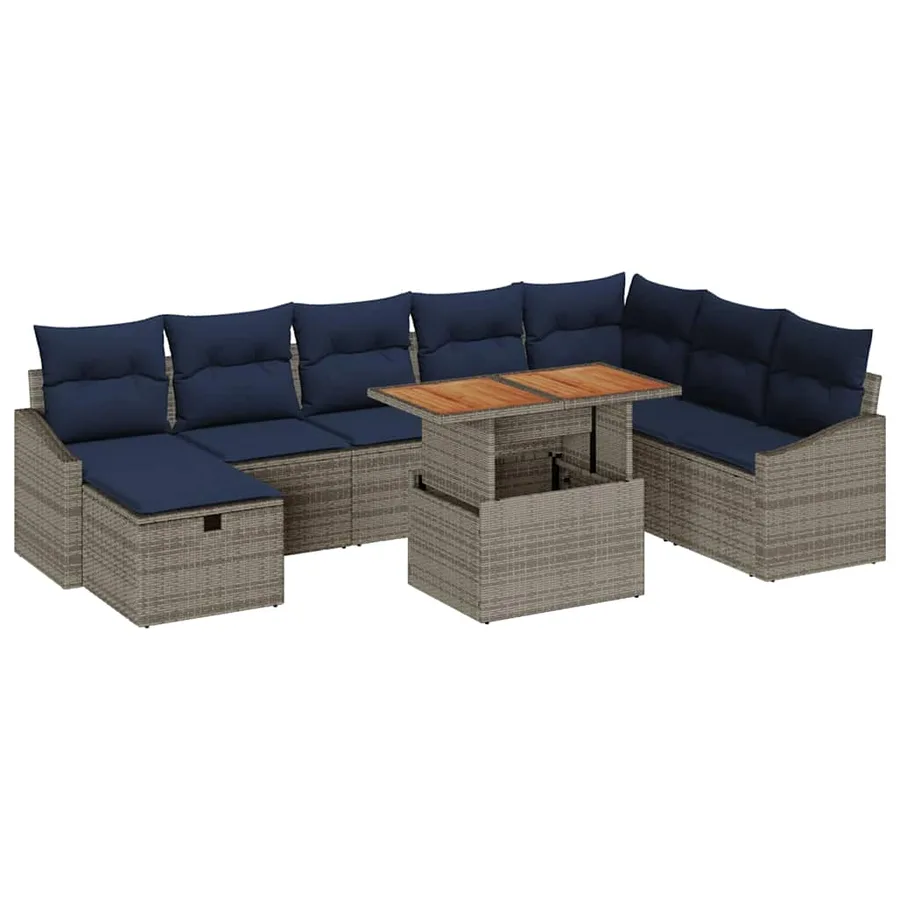 Ensemble de canapé de jardin 9 pcs Gris polyrotin - 2