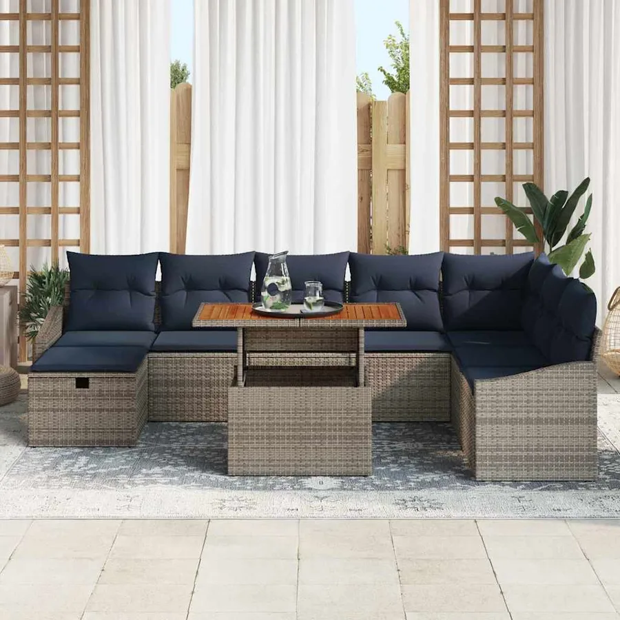 Ensemble de canapé de jardin 9 pcs Gris polyrotin - 3