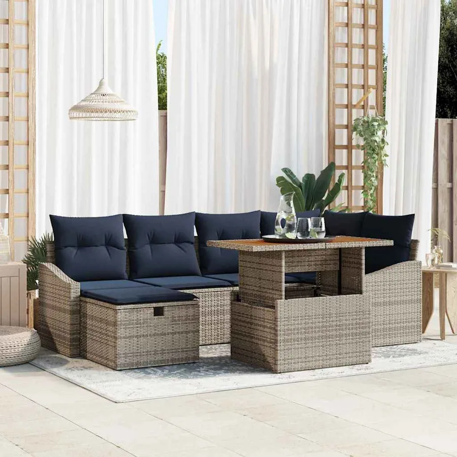 Ensemble de canapé de jardin 7 pcs Gris polyrotin