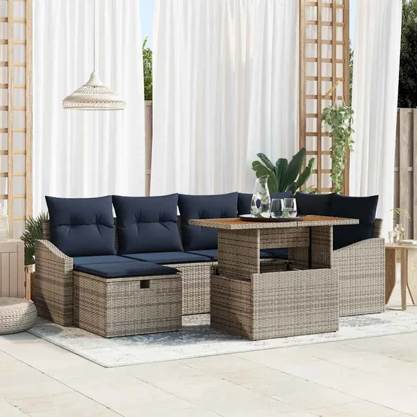Ensemble de canapé de jardin 7 pcs Gris polyrotin