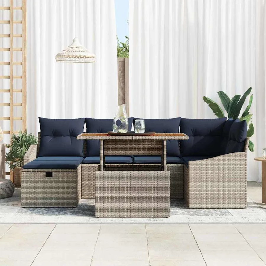 Ensemble de canapé de jardin 7 pcs Gris polyrotin - 3