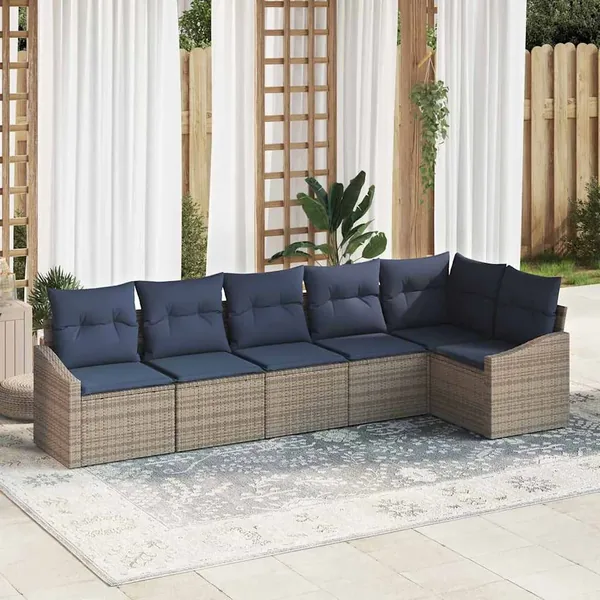 Ensemble de canapé de jardin 6 pcs Gris et bleu marine