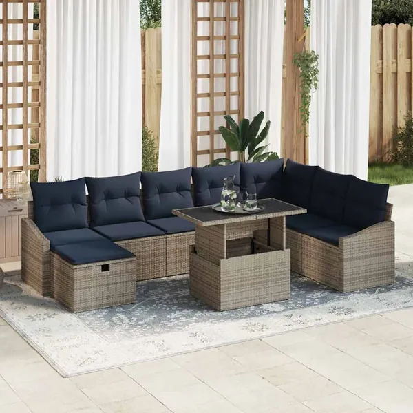 Ensemble de canapé de jardin avec coussin 9 pcs Gris polyrotin