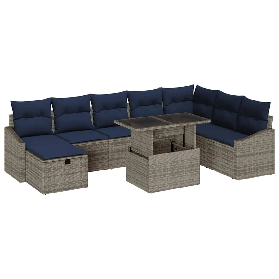 Ensemble de canapé de jardin avec coussin 9 pcs Gris polyrotin - 2
