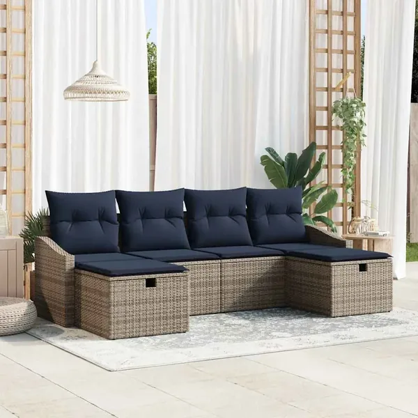 Ensemble de Canapés avec coussin 5 pcs polyrotin