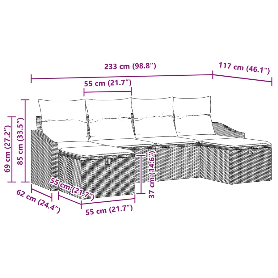 Ensemble de Canapés avec coussin 5 pcs polyrotin - 12